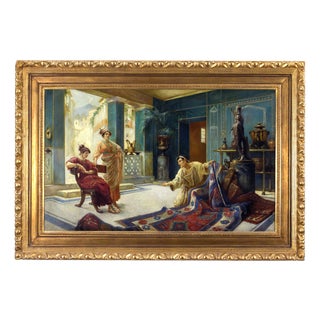 Angelo Granati, Rug Merchant in a Pompeian Interior, Oil on Canvas, Framed For Sale