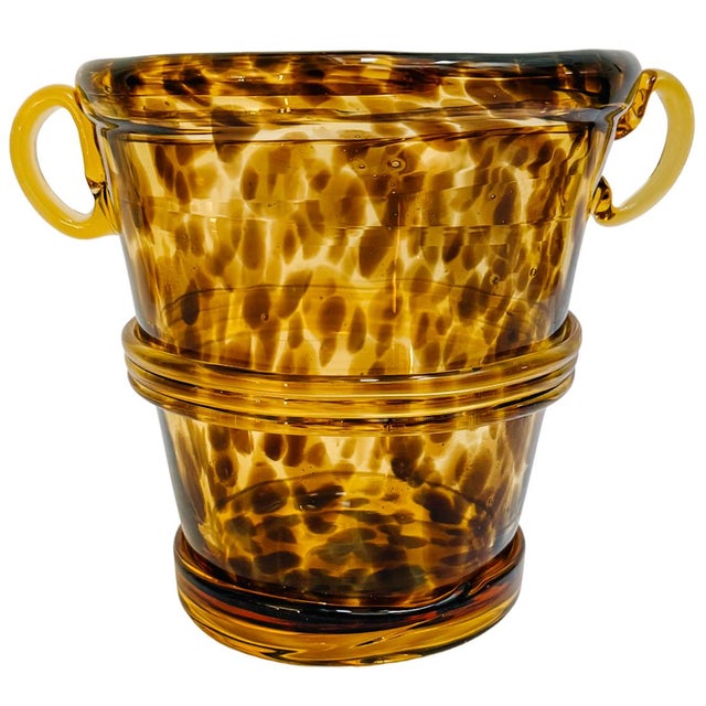 Mid-Century Modern Vintage Hand-Blown Tortoiseshell Glass Ice Bucket For Sale - Image 3 of 6