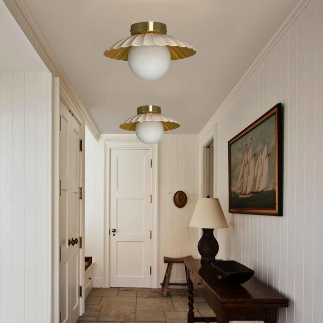 Cream Color Ceiling Flush Mount Lamp For Sale - Image 6 of 10