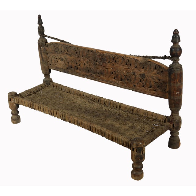 Low 2-Seater Cedar Chair, Nuristan, Afghanistan, 1890s For Sale - Image 6 of 18