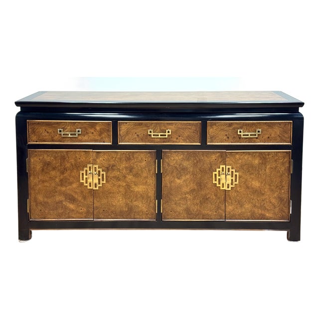 Vintage Century Furniture Black and Burl Wood Chin Hua Credenza For Sale
