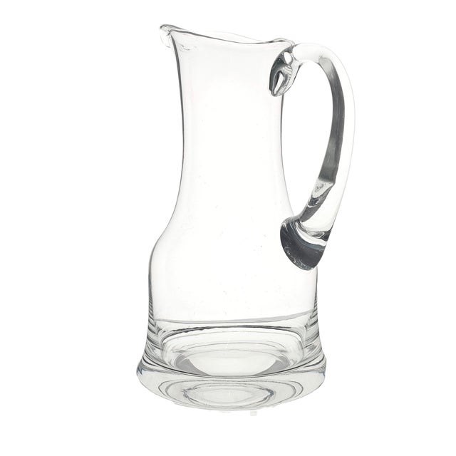 Traditional Handcrafted 1970s Modernist Glass Pitcher With Sculpted Handle – Barware & Table Décor For Sale - Image 3 of 11