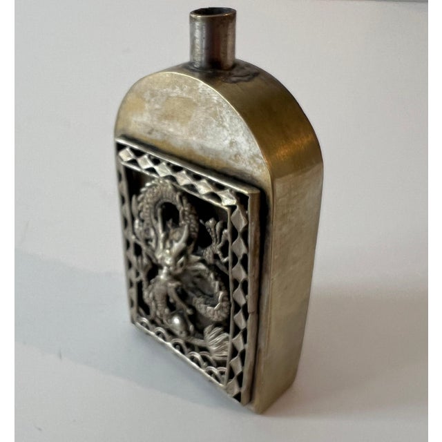 Early 20th Century Patinated Silver Chinese Repousse Dragon Perfume Bottle For Sale - Image 5 of 8