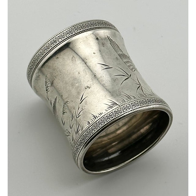 1880s Antique Victorian Hand Engraved Stering Silver Napkin Ring With Wild Turkeys in Flight for "Hattie" For Sale In Boston - Image 6 of 17