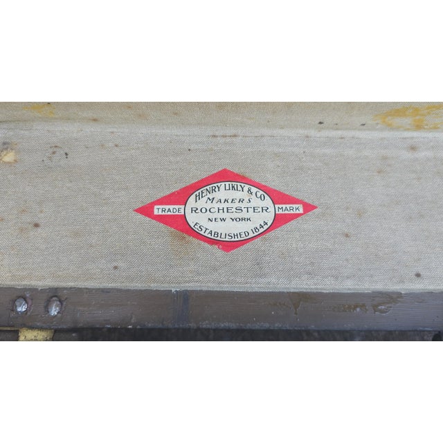 Early 20th Century Henry Likly Wood Bound on Canvas Packing Trunk For Sale - Image 9 of 10