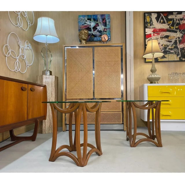 1960s Mid-Century Modern Sculptural Bentwood Pearsall Style Glass Top Pedestal Side Tables For Sale - Image 5 of 10