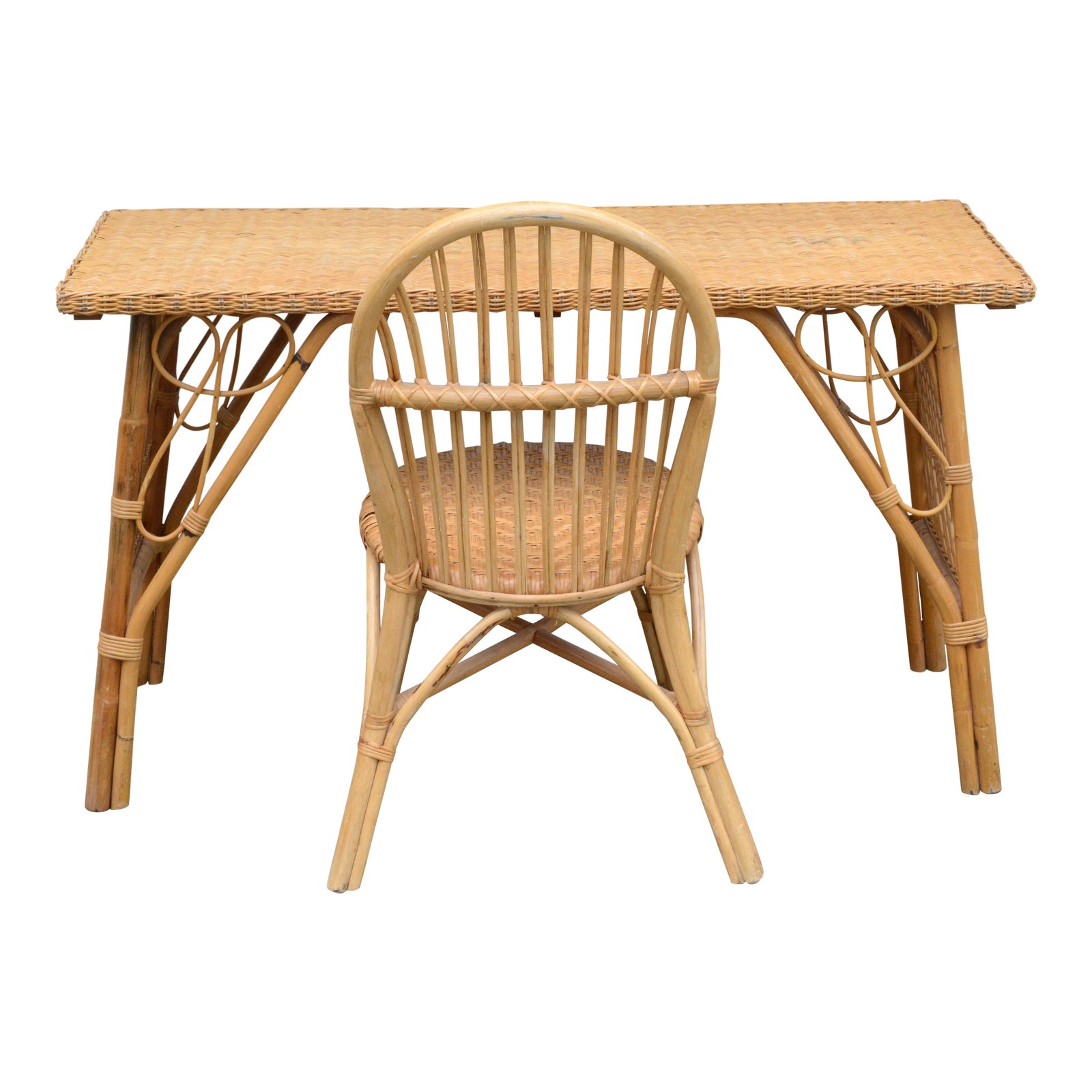 1950s Wicker Rattan Desk and Chair a Set Chairish