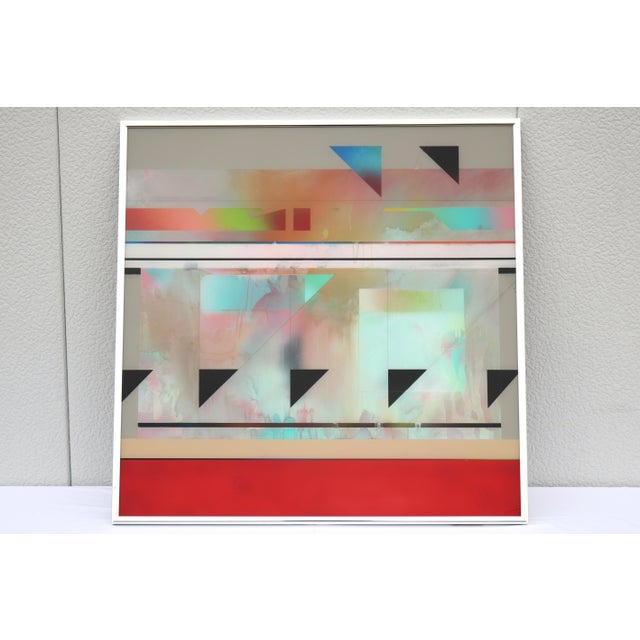 Fabulous 1988 Richard Hammond Flight-1 abstract expressionism artwork, enamel dyes, and resin on plexiglass. Signed,...