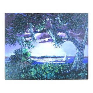 "Night Sail" - Mark Stanford (American B. 1959 - ) - Signed Original Palette Knife Oil Painting For Sale