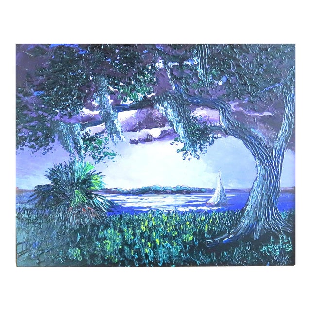 "Night Sail" - Mark Stanford (American B. 1959 - ) - Signed Original Palette Knife Oil Painting For Sale