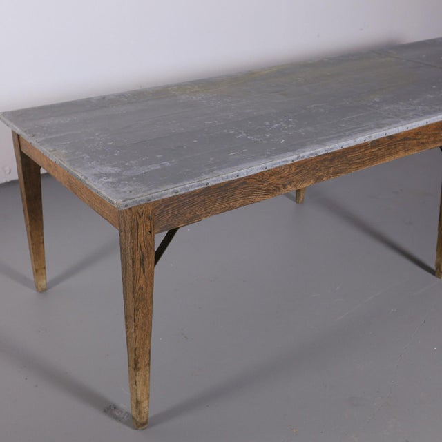 Antique French Oak Zinc Top Refectory Dining Table | Circa 1880 For Sale - Image 13 of 14