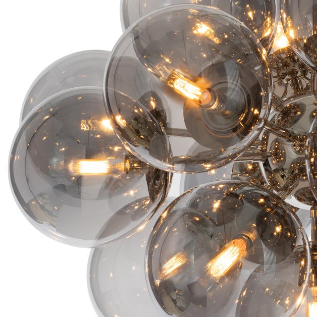 Shine Globe Chandelier, Polished Nickel with Smoke Glass For Sale - Image 4 of 7