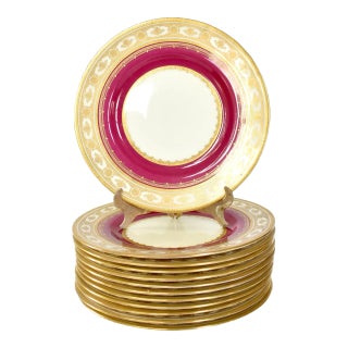 Set of 12 20th-Century English Mintons Magenta and Gold Dinner Plates For Sale