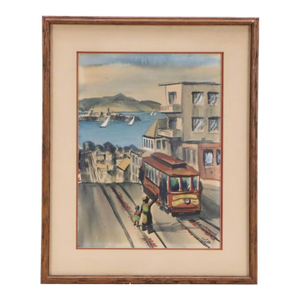 Jack Laycox Watercolor San Francisco Trolley Circa 1960s Framed Signed