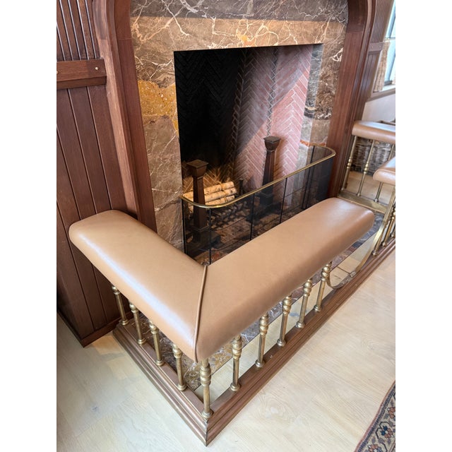 Jamb Uk Brass & Leather Fireplace Club Fender For Sale - Image 9 of 12
