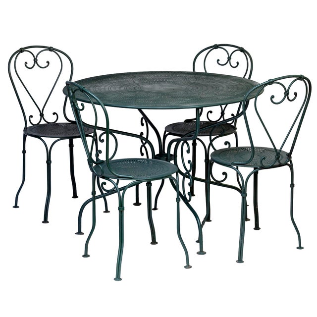 1900 - 1909 Antique Garden Table/4 Chair Set For Sale - Image 5 of 18