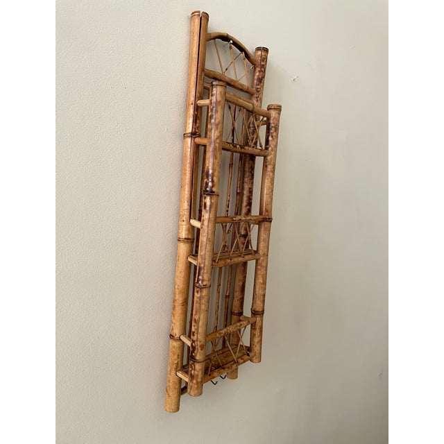 Vintage Scorched Bamboo Boho Wall Shelf Organizer For Sale - Image 4 of 8