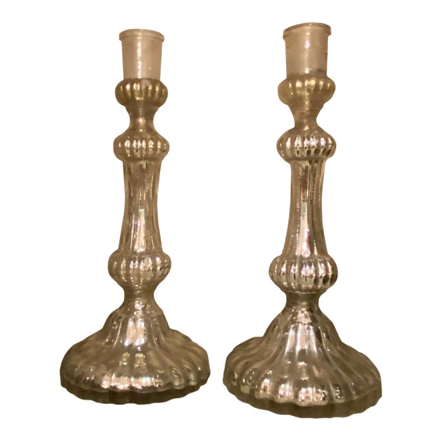 Antique Mercury Glass Candlesticks - a Pair For Sale