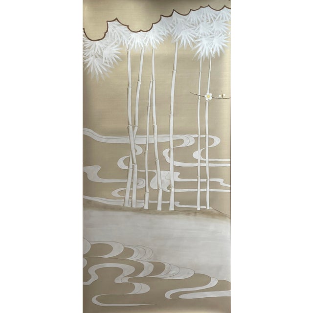 Chinoiserie Hand‑Painted Chinoiserie Crane Landscape Wall Mural For Sale - Image 3 of 7