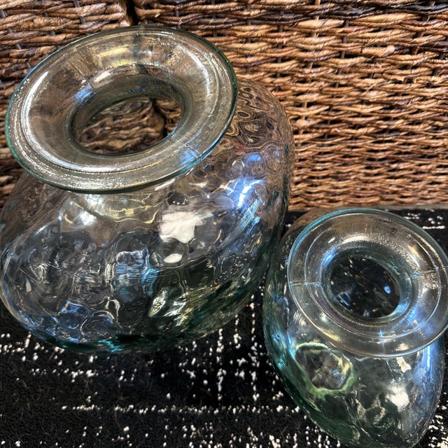 Vintage Statement Hand-Blown Recycled Glass Dimpled Vessels Spain - Pair (14.25" / 11.5") For Sale - Image 13 of 18