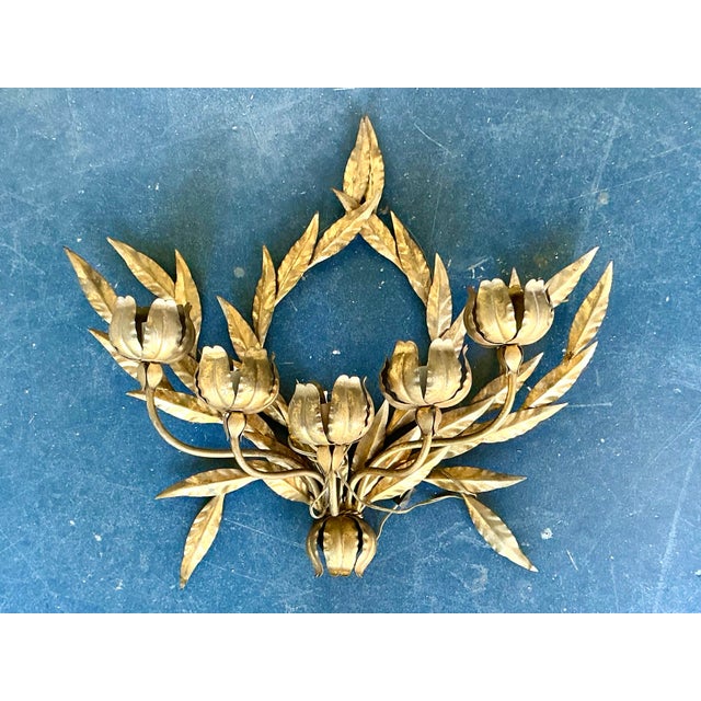 Hollywood Regency Vintage Regency Laurel Leaf Wall Sconce For Sale - Image 3 of 12