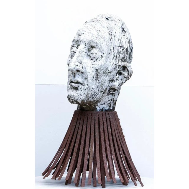 Óscar Aldonza Torres, Black Refractory Sculpture with White Smoked Glaze, Testa 16, 2019, Clay, Iron & Smoked Glass For Sale - Image 4 of 17