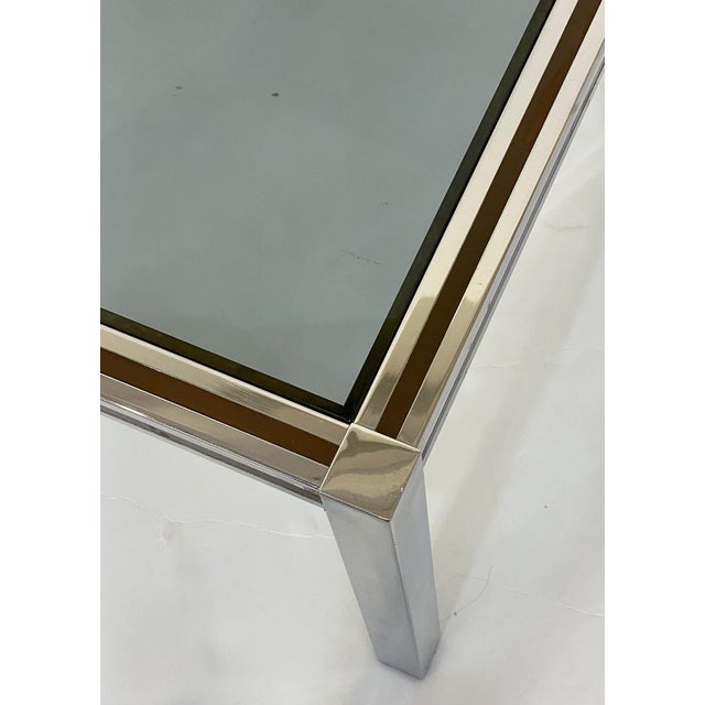 Chrome French Modern Square Low Side Table of Chrome and Brass With Smoked Glass Top For Sale - Image 8 of 9