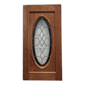 Large Antique Early American Door Panel Insert With Leaded Glass