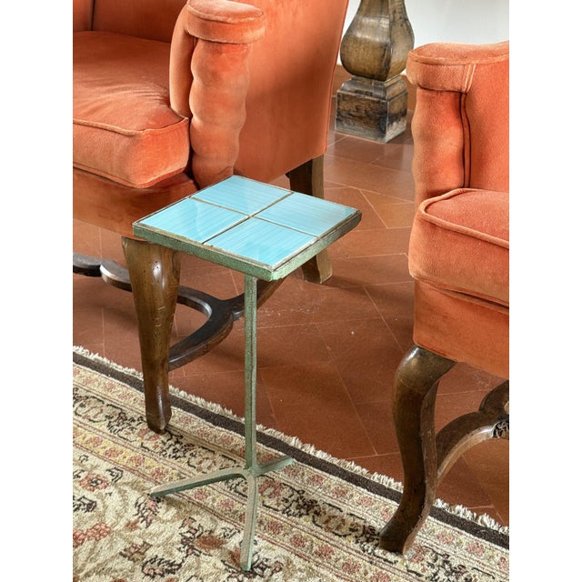 Modern Azure Iron and Tiles Side Table, France, 1960s For Sale - Image 4 of 9