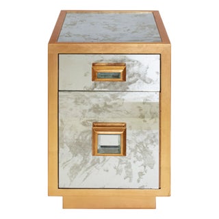 Matthew Izzo Home Cisco Gold Leaf and Antique Mirror One Drawer Cabinet For Sale