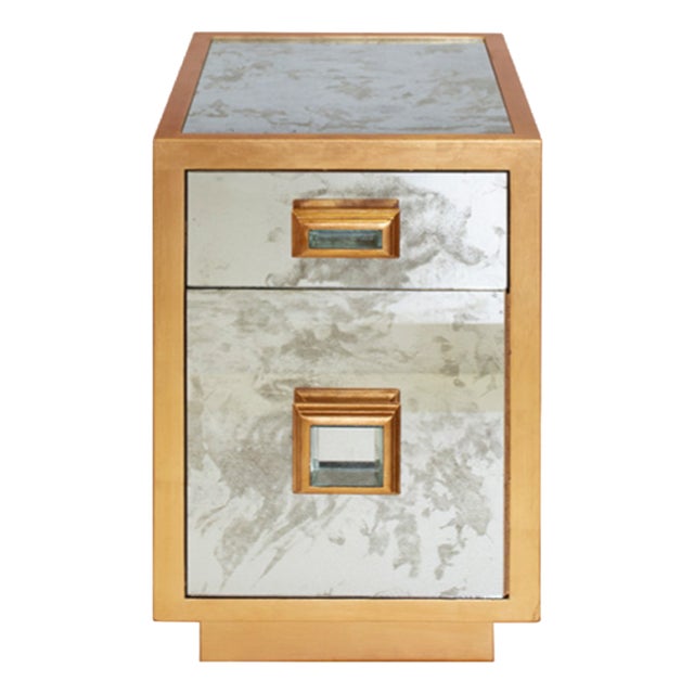 Matthew Izzo Home Cisco Gold Leaf and Antique Mirror One Drawer Cabinet For Sale