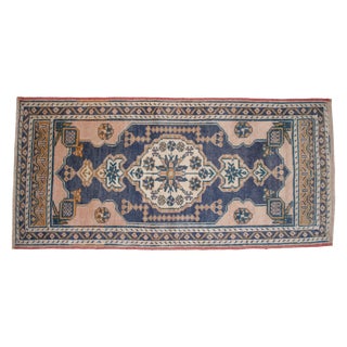 1970s Hand-Knotted Wool Turkish Rug Doormat Small Rug Entry Decor - 1'12" X 4'2" For Sale