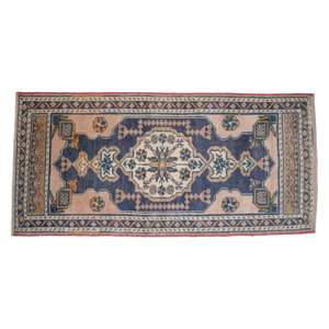 1970s Hand-Knotted Wool Turkish Rug Doormat Small Rug Entry Decor - 1'12" X 4'2"