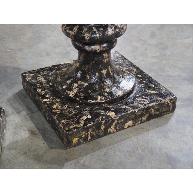 Pair of Decorative Faux Portoro Marble Wooden Campana Vases From Italy For Sale - Image 10 of 18