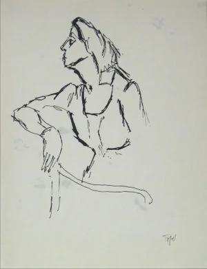 Jennings Tofel 20th Century Side Profile of Woman in Ink Early-Mid 20th Century