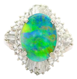 1.75 Carat Australian Black Opal Diamond Platinum Ballerina Ring, Size 6.75