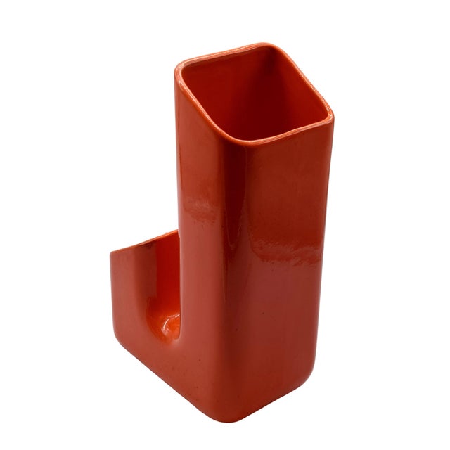 Orange Geometric Vase by Ceramica Capodario, Italy, 1970s For Sale - Image 6 of 7