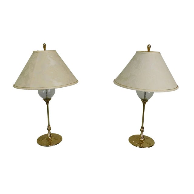 Vintage Quoizel Brass and Glass Foliate Table Lamps W/Shades - a Pair For Sale - Image 13 of 13
