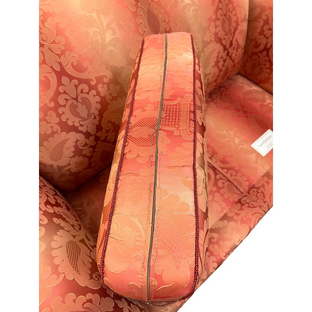Kravet Furniture Coral Silk Damask Camelback Loveseat With Bullion Fringe For Sale - Image 11 of 14