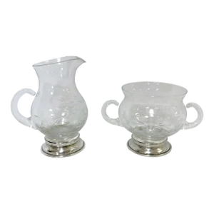 Vintage B-I Sterling Silver and Cut Glass Sugar and Creamer Serving Pieces- a Pair