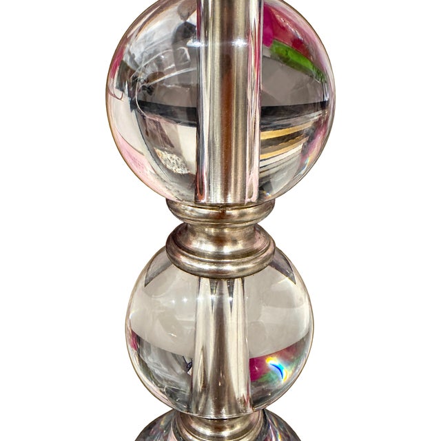 Late 20th Century Crystal Orb Table Lamp With Black Pleated Shade and Black Marble Base For Sale - Image 4 of 8
