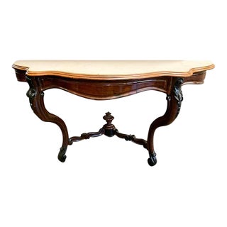 Late 19th Century French Carved Mahogany Marble Top Wall Console For Sale