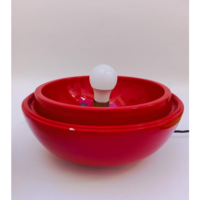Red Large Space Age Table Lamp with Ceramic Base and Glass Sphere from Gabbianelli, 1970s For Sale - Image 8 of 11