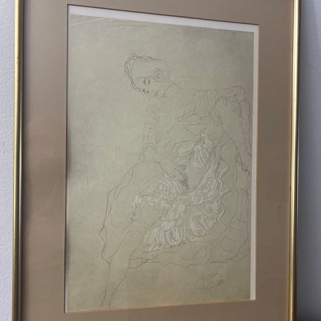 1960s Print of Pencil Drawing in Colours of Gustav Klimt 1910 Reclining Figure For Sale - Image 12 of 12