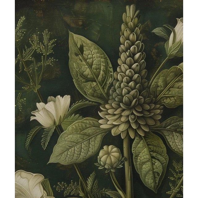18" X 18" Original Botanical Fine Art Print - Dark Green Grisaille For Sale - Image 4 of 5