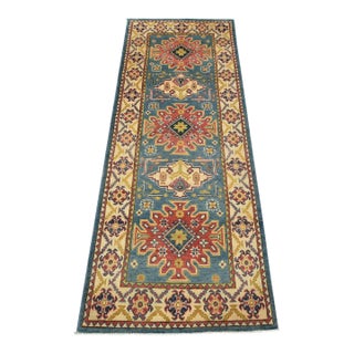 Kazak Runner 2’9” X 6’10” Blue Wool Tribal Hand-Knotted Oriental Rug For Sale