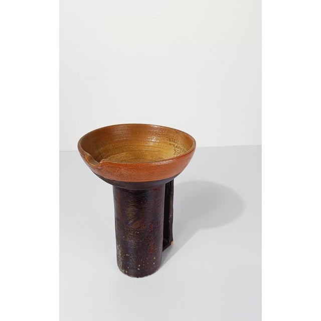 Brown Italian Enamelled Earthenware Carafe Vase in Primitive Style, 1960s For Sale - Image 8 of 18