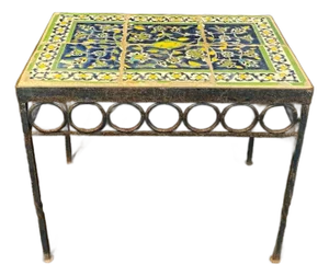 18th Century Tile Top Side or Coffee Table With Later Wrought Iron Base