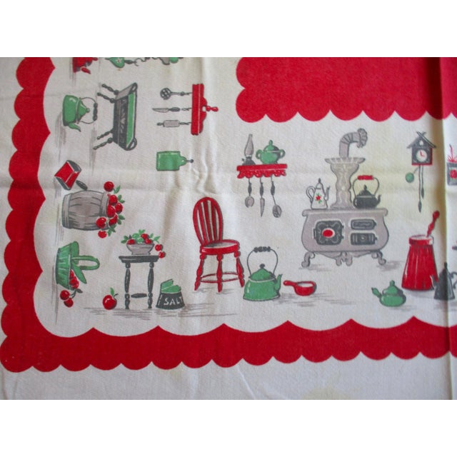 American 1950s Americana / Country Red Cotton Tablecloth For Sale - Image 3 of 8