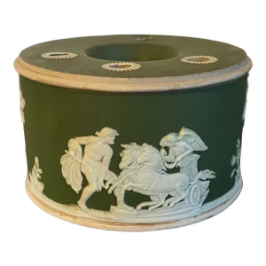 Antique 19th Century Wedgwood Dark Green Jasperware Neoclassical Inkwell